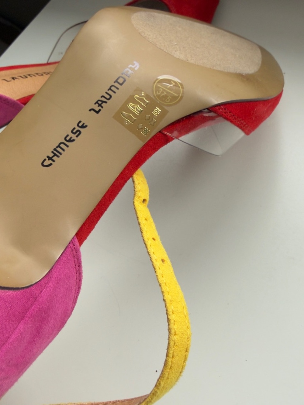 Chinese Laundry Colorblock Pointed Toe Heels in Red, Pink & Yellow - Picture 9 of 9